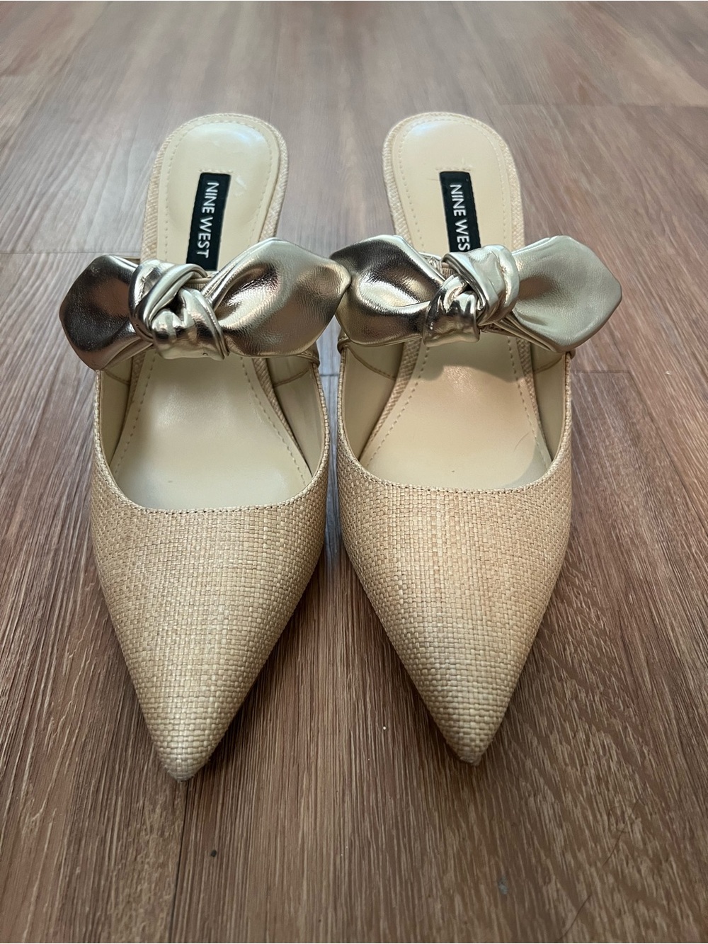 Nine West Gold-Tone Knotted Pointed Mule Heels - Picture 2 of 8